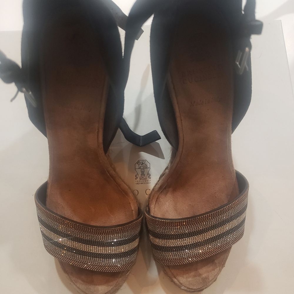 Brunello Cucinelli in box Black and Tan Monelli Wedges - Picture 3 of 5